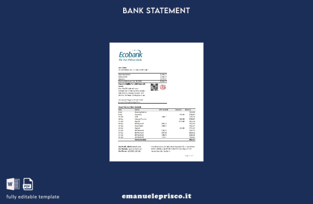modello Excel di estratto conto bancario Ecobank del Sud Sudan in stile verifica